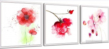 Establecer grupo Painting - flores rosadas en paneles establecidos